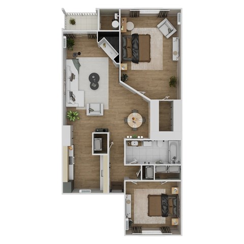 Floor plan for 2 beds, 2 baths, 925 sqft